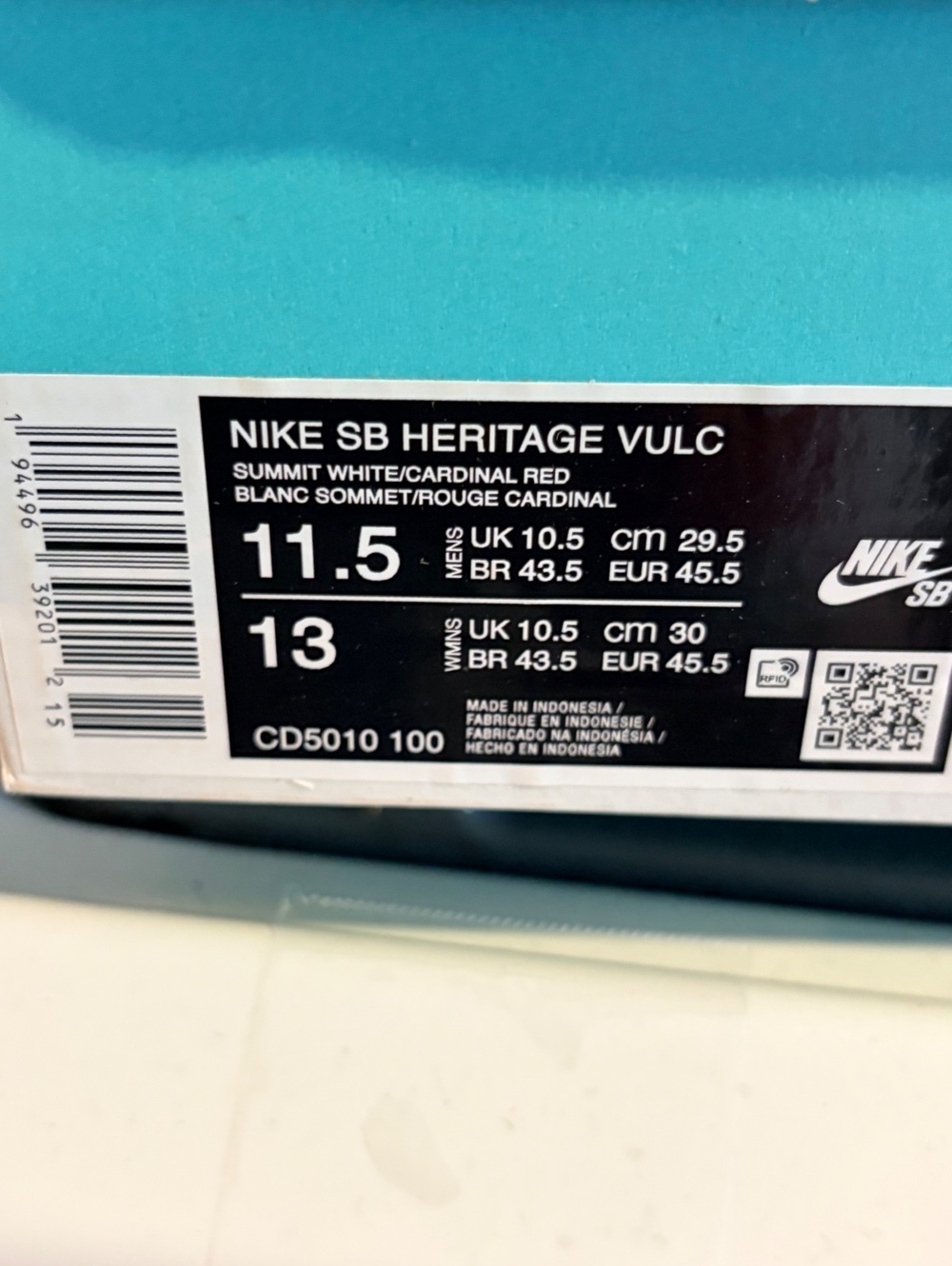 Nike SB Heritage Vulc Summit White/Cardinal Skate Shoes Size 11.5 Men / 13 Women - Picture 5 of 5